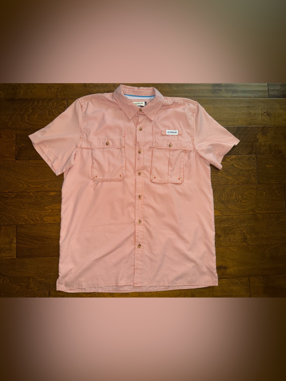 Magellan Outdoor Fish Gear Mens Shirt Size Large Orange Plaid Sport Performance